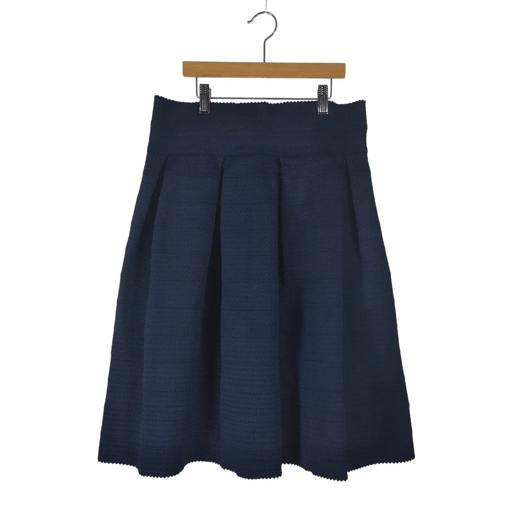 New York & Company 7th Avenue Navy Blue Textured Pleated A-Line Skirt Medium